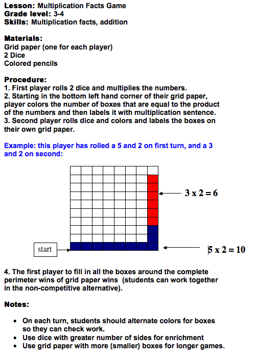 multiplication grid game