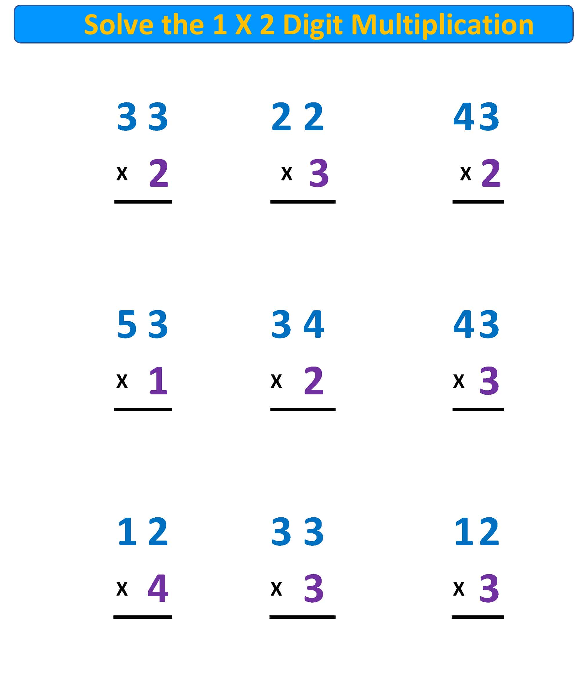 2 Digit By 1 Digit Multiplication Worksheets