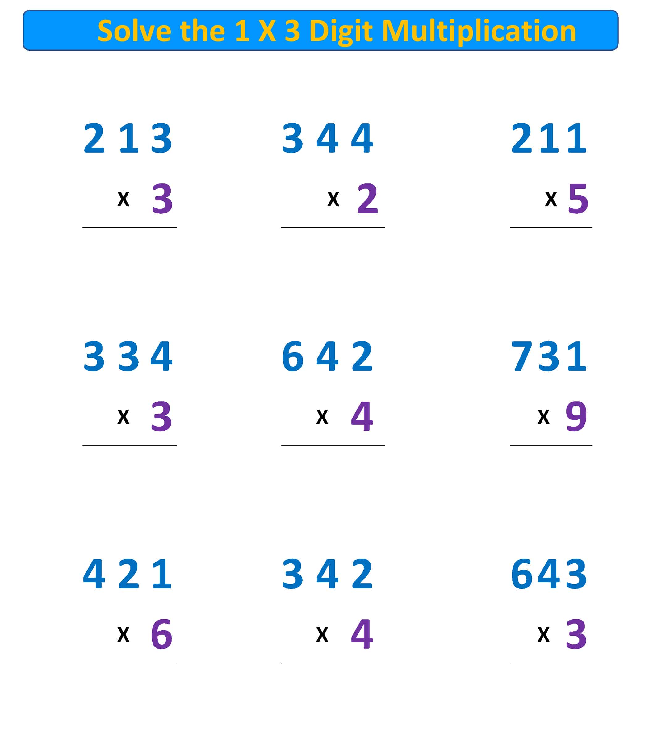  Multiplication Problems 1 X 3 Digit Regroup Tens And hundreds Mr R s World Of Math