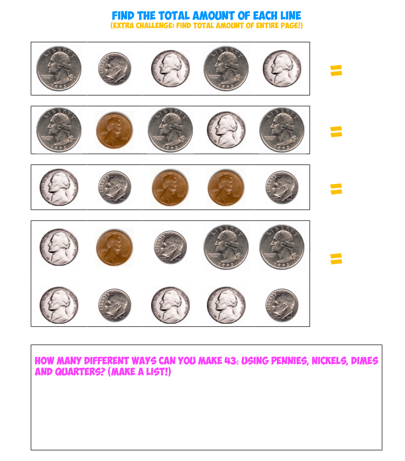Coin Worksheet 2 - Mr. R.'s World of Math