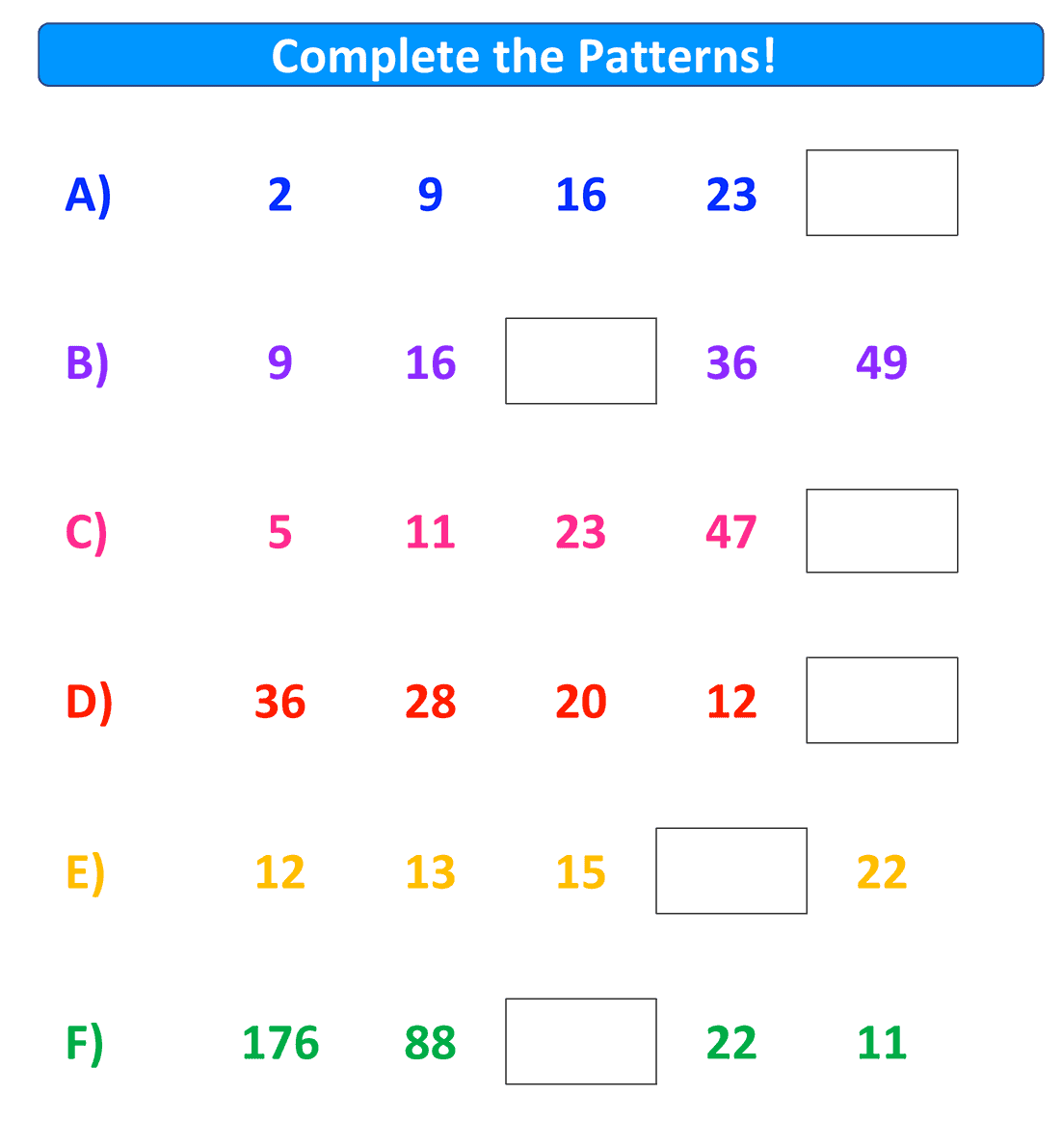 pattern worksheet