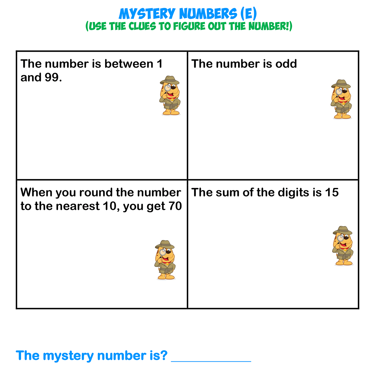 Mystery Numbers E Mr R s World Of Math