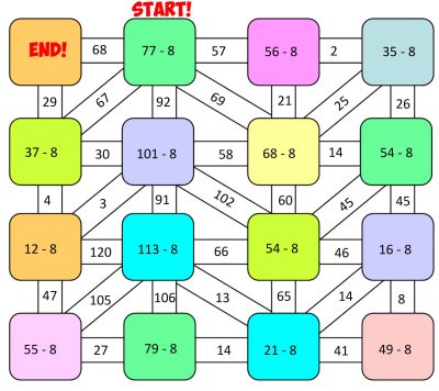 subtracting 8's math maze