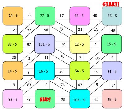 subtraction box maze 71-fives